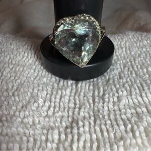Heart Prasiolite Green Amethyst Ring/ Green Sapphire Halo Sterling Silver/Sz 11